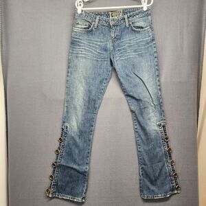 Hippie Jeans Womens 29 Blue Cotton Denim Ring Embellished Legs Boho Made in USA